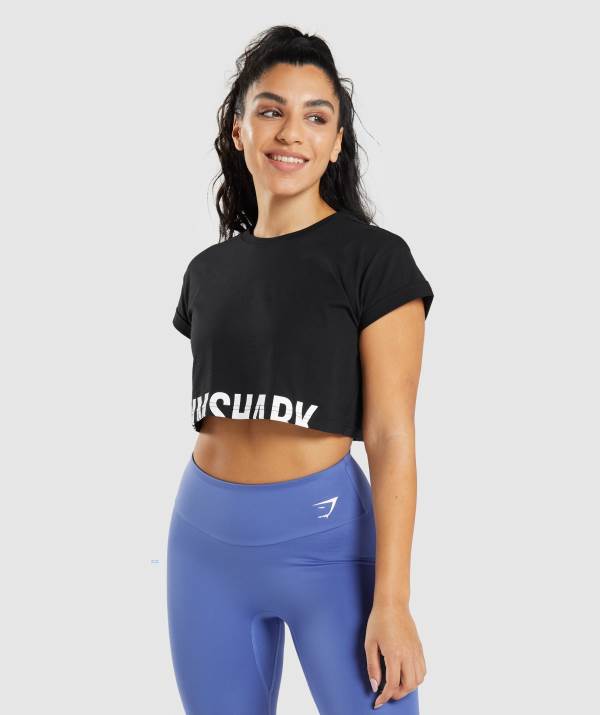 Damske Crop Top Gymshark Fraction Čierne | TN1652379